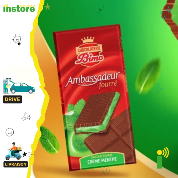 Ambassadeur chocolat tablette fourré a la crème menthe 100g