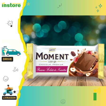 Moment chocolat tablette au raisins et éclats de noisettes 100g