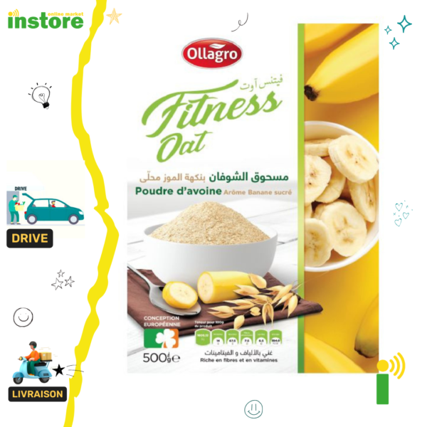 Ollagro Fitness Oat poudre d'avoine- Arôme banane - 500g